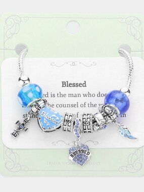Silver Plated Blessed Beaded Charm Bracelet Religious Gift